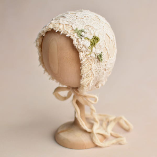 Newborn Lace Bonnet, Boho Baby Hat, Girl Vintage Outfit, Newborn Gift Basket, Unique Photography Props