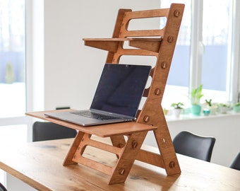 Standing desk adjustable made from birch plywood, Portable hand desk, Adjustable laptop desk, Laptop, PC stand appropriate to desk