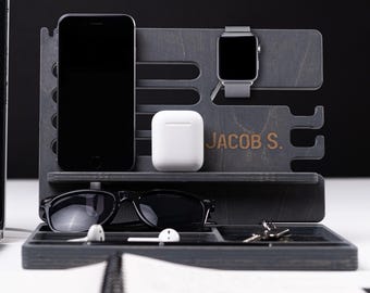 Personalized Wooden Desk Organizer: Engraved Office Catchall Tray