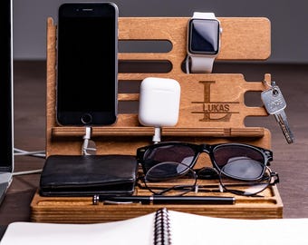 Compact Wooden Desk Organizer | Small Space Phone Stand | Minimalist Birch Plywood Office Accessories