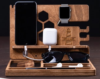 Personalized Wooden Desk Organizer with Phone Stand: Engraved Office Gift