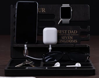 Personalized Plywood Desk Organizer - 4 Color Options, 3 Patterns, Eco Leather or Cork Bottom