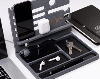 Custom Engraved Wooden Desk Organizer: Personalized Phone Holder