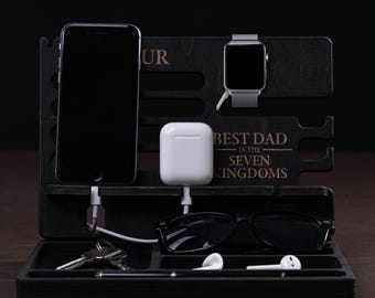 Personalized Wooden Desk Organizer: Husband Gift, Office Accessories