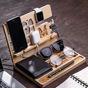 Wooden Desk Organizer with Cable Management | Handcrafted Charging Station | Natural Office Organization