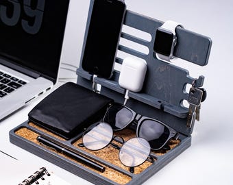 Wooden Watch Stand Desk Organizer | Phone Holder with Watch Display | Handcrafted Birch Plywood Station