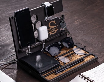 Nightstand organizer for men - bedside organizer - rustic nightstand - wood docking station - docking station men - dual docking station