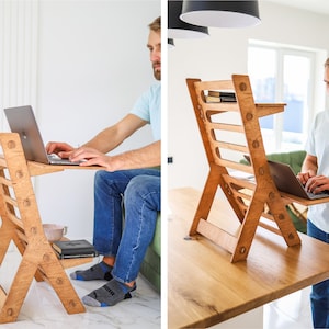 Sit to stand adjustable desk, Natural color standing desk, Standing desk converter, Wooden laptop stand, Standing desk rustic