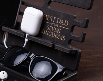 Wooden Phone Stand Desk Organizer | Handcrafted Birch Plywood Charging Station | Natural Office Accessories