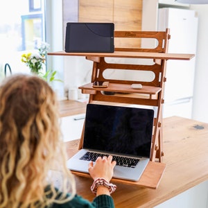 Standing desk laptop stand personalized made from birch plywood | Standing desk converter | Home office desk | Ergonomic desk | Desk stand