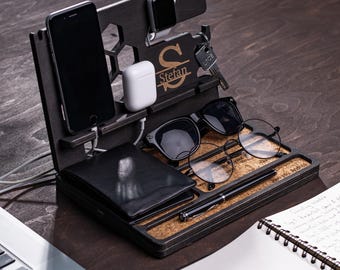 Wooden Desk Organizer with Cable Management | Handcrafted Charging Station | Natural Office Organization