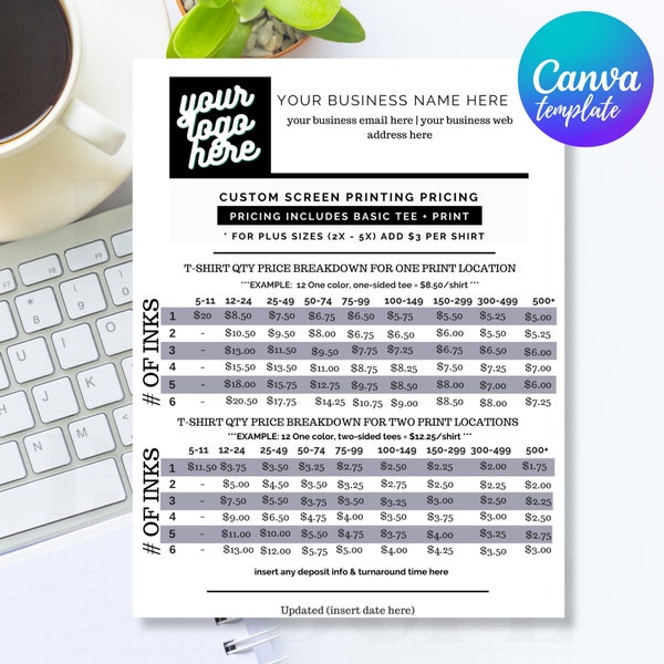 Canva Template - Bulk T-shirt Price List - Editable