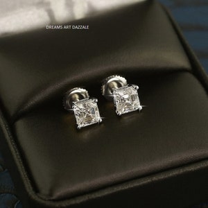 Asscher geslepen moissanite oorstekers 6 mm elk Asscher moissaniet oorbel vierkante diamanten oorbel 14k geelgouden solitaire push-back oorbel