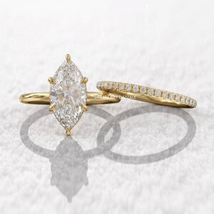 14K Yellow Gold Moissanite Wedding Ring Set 2.5 CT Marquise Cut Moissanite Bridal Ring Set 2 PCs Wedding Ring Set For Bridal Christmas Gift