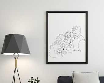 Family Line Art, Family Print Poster, Family Art Gift, Family Line, New Born, DRUCKBARE Wandkunst, DIGITALDATEI Download