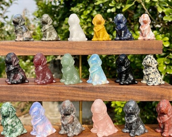 Handgesneden kristallen hondenbeeldje: edelsteen dierendecor (1,6'')