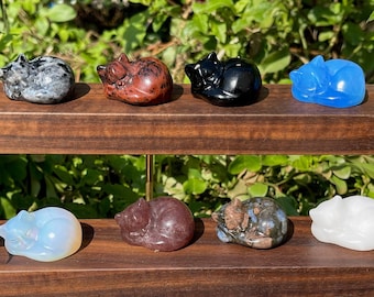 Crystal Sleeping Cat Figurine: Gemstone Animal Carving, Home Decor