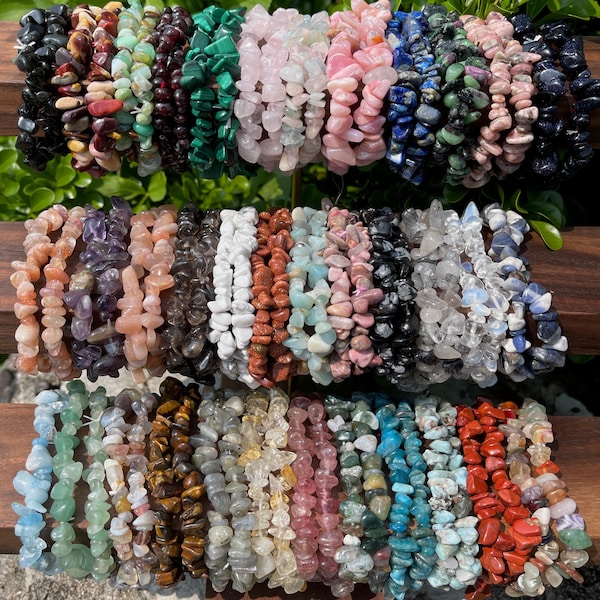 36 opciones de pulseras de chip de cristal, pulsera de cristal elástico, pulsera de chakra de cristal curativo, regalo para ella, pulseras de boda