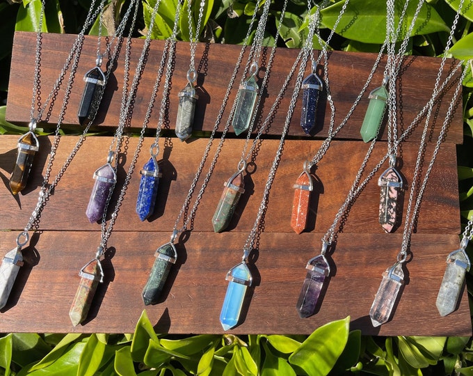 Faceted Gemstone Point Pendant Necklace: Energy Crystal Healing