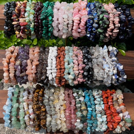 Crystal Chip Bracelet: 36 Gemstone Choices, Healing Chakra Jewelry