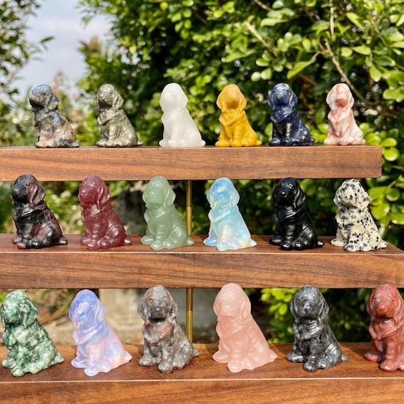 Hand Carved Crystal Dog Figurine: Gemstone Animal Decor (1.6'')