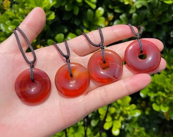 Red Agate Donut Pendant, Red Agate Donut Necklace, Pi Pendant, Circle Crystal Necklace, Donut Gifts, Crystal Pendant