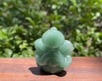 グリーンアベンチュリンのガネーシャ像：手彫りのクリスタル装飾