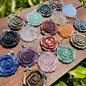 Crystal Rose Carving Pendants, Gemstone Rose Necklace, Crystal Pendant, Jewelry Pendant, Rose Pendants, Gift for Her, 30mm