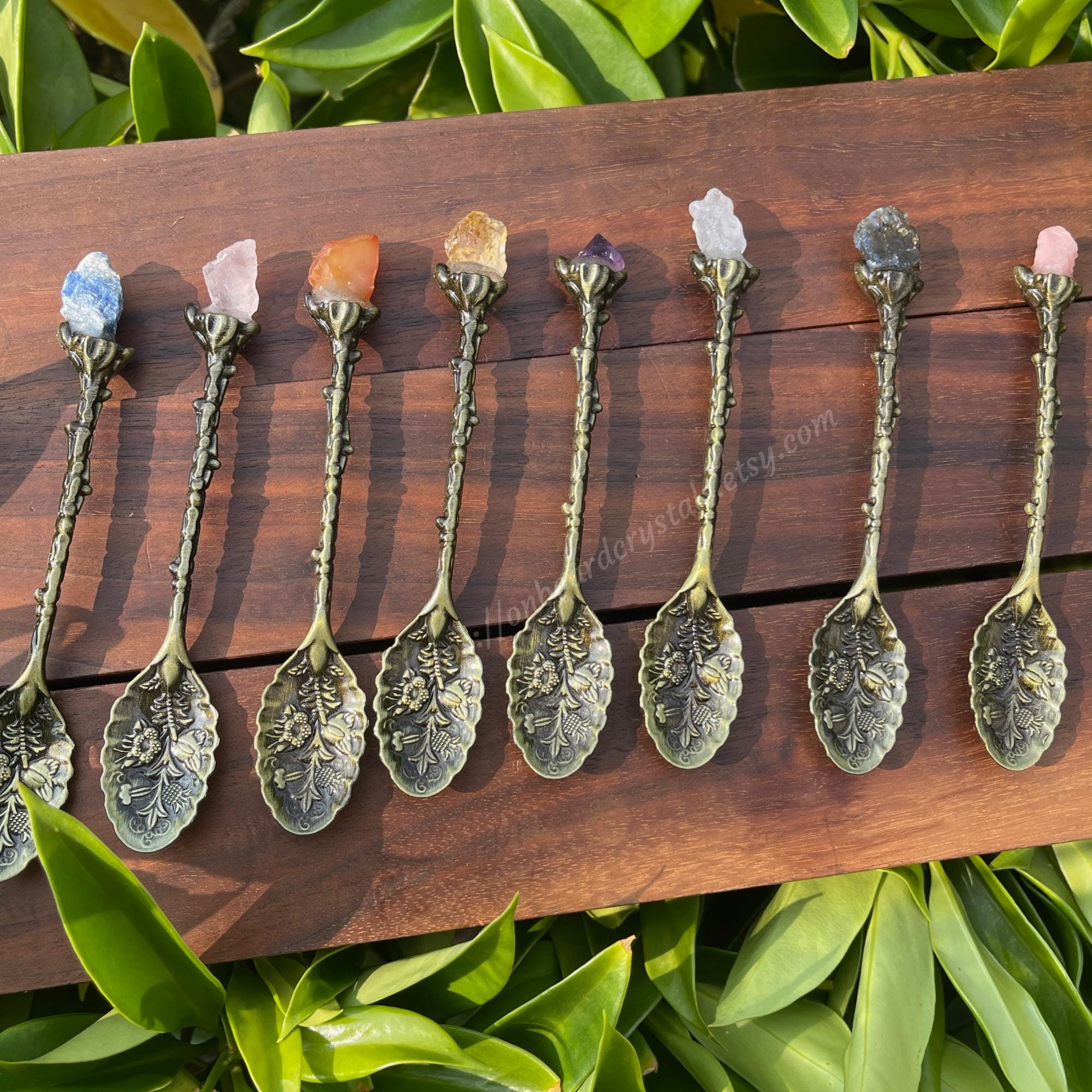 Crystal Apothecary Spoon: Vintage Copper Altar Spoon with Raw Crystals