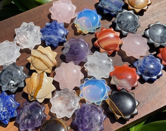Mini Crystal Sun, Gemstone Sun, Cute Crystal Carving, Reiki Charging, Gift for Her, DIY Supplies, Rose Quartz, Amethyst
