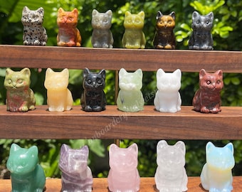 Crystal Cat Figurine: Natural Stone Carving, Home Decor Gift