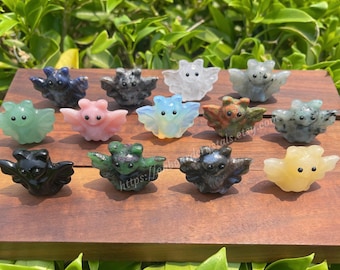Crystal Bat Carvings for Halloween Decor, Crystal Animals, Halloween Crystals, Home Decor, Crystal Gift, Obsidian, Opalite