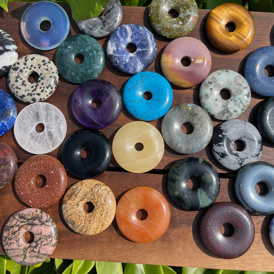 37 Kinds of Crystal Donut Pendant, Gemstone Donut Necklace, Pi Pendant