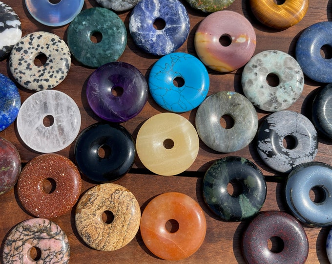 Gemstone Donut Pendant: 30mm Crystal Pi Necklace