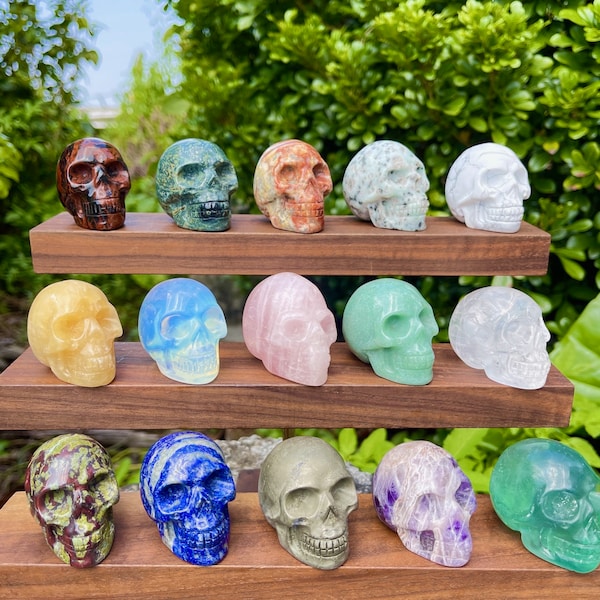 2'' Gemstone Skull, Crystal Skull Carvings, Meditation Crystal, Reiki Healing, Home Decor, Halloween Crystal, Halloween Decor