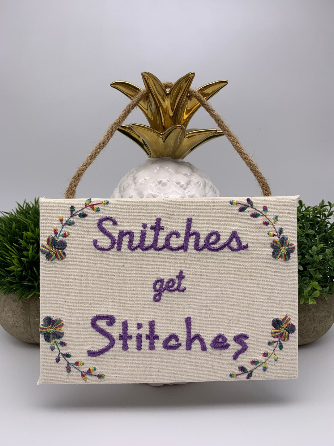Snitches Get Stitches Embroidered Sign Canvas Hanging Sign Etsy Italia