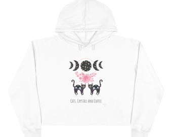 Cats Crystals Coffee Crop Hoodie: Witchy Loungewear