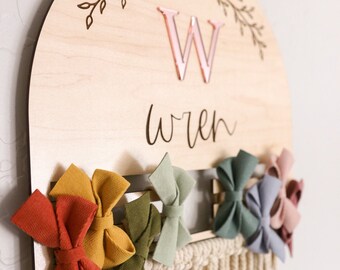 Baby macrame bow and headband holder