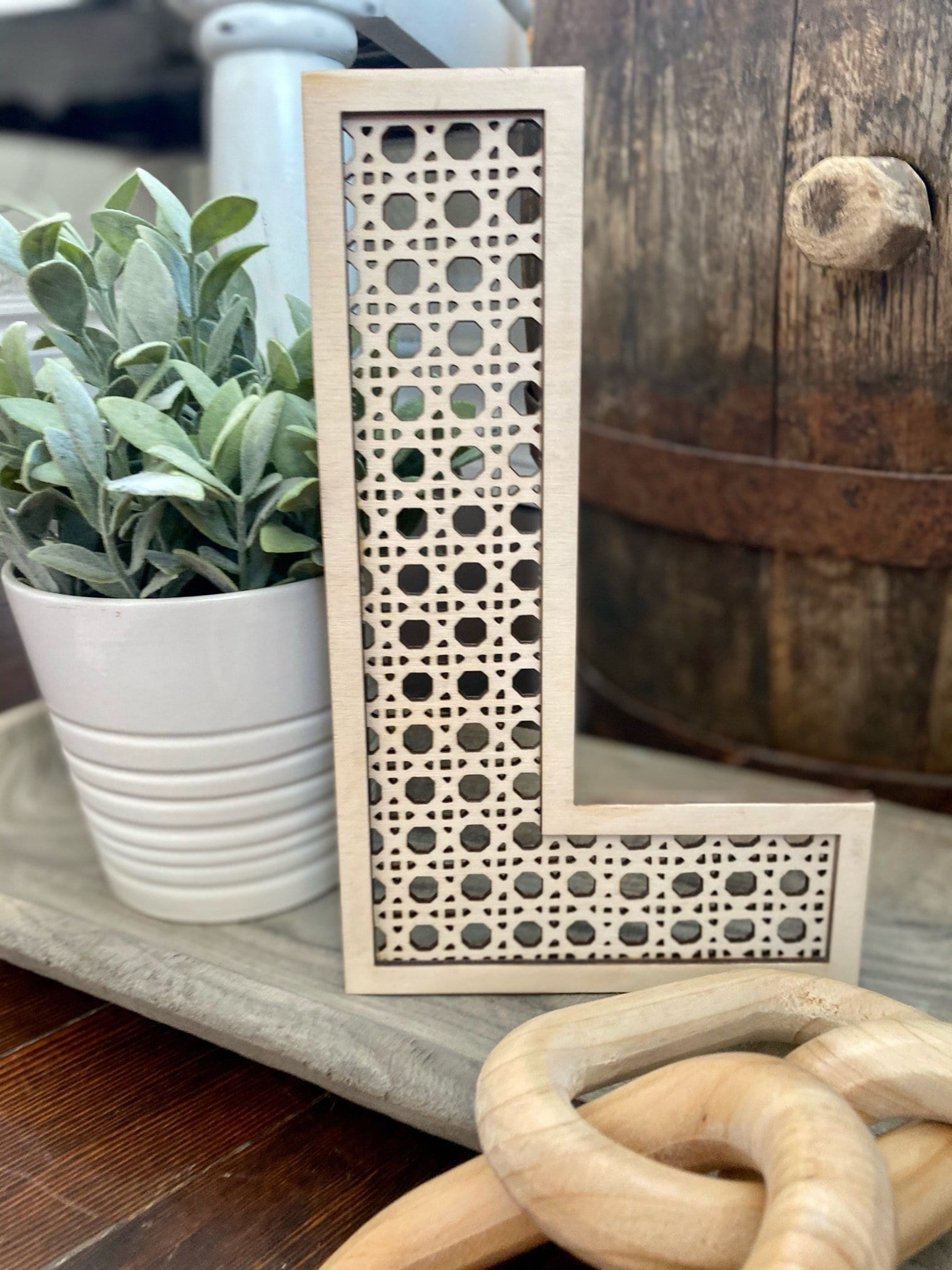 Wooden PLAY Rattan Letters - Boho Wall Decor For Playroom & Nursery
