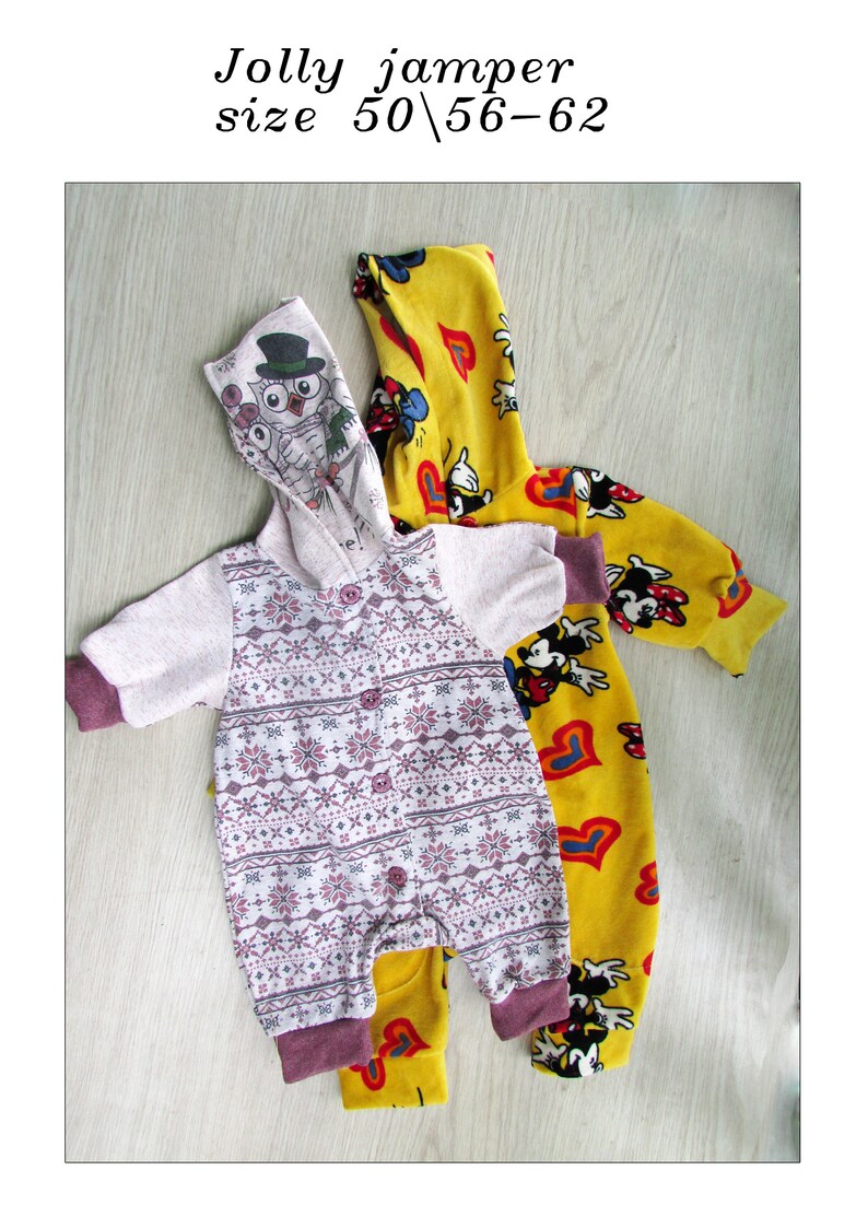 pattern PDF baby jumpsuit with buttons and hood for girls and bo