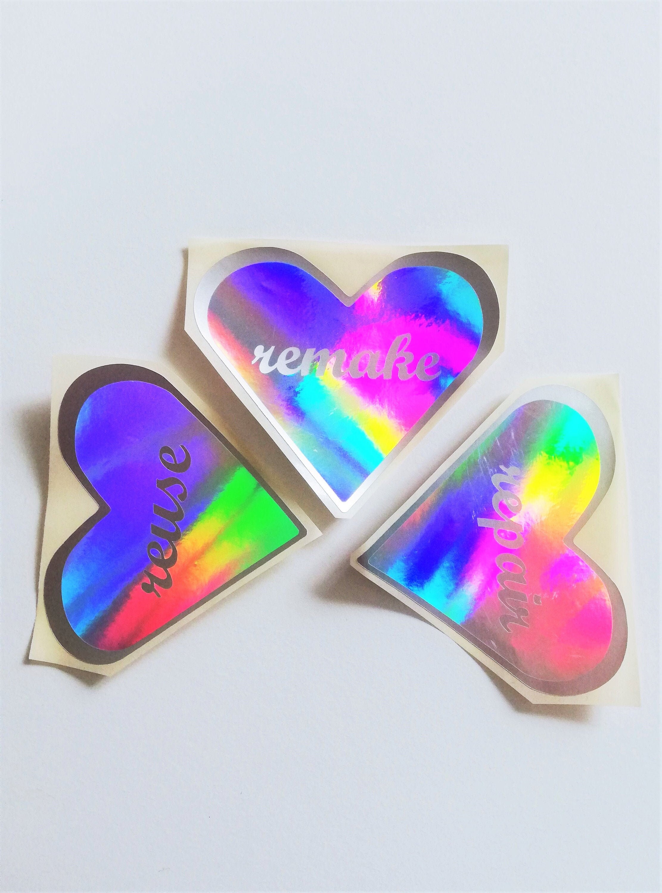 Holographic heart sticker bundle 3 vinyl statement stickers Etsy