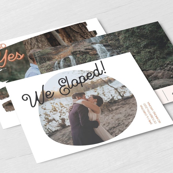 Elopement Announcement Postcard Templates for Canva