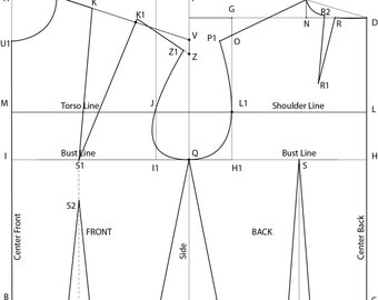 Instructions to make Basic Bodice Block with darts