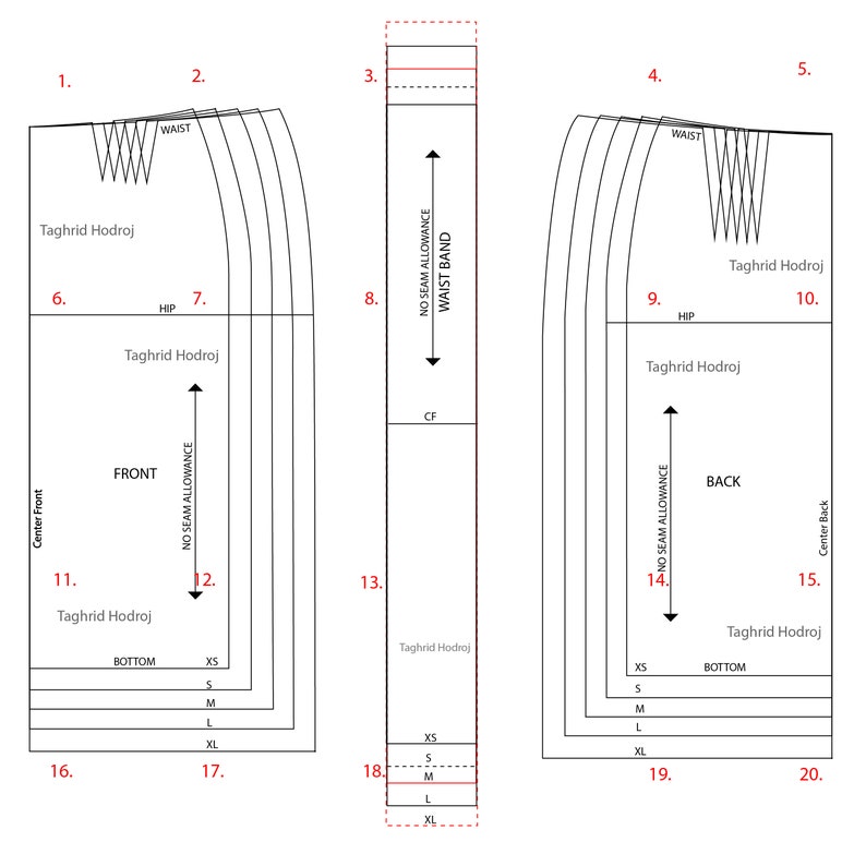 Basic Pencil skirt block pattern with darts