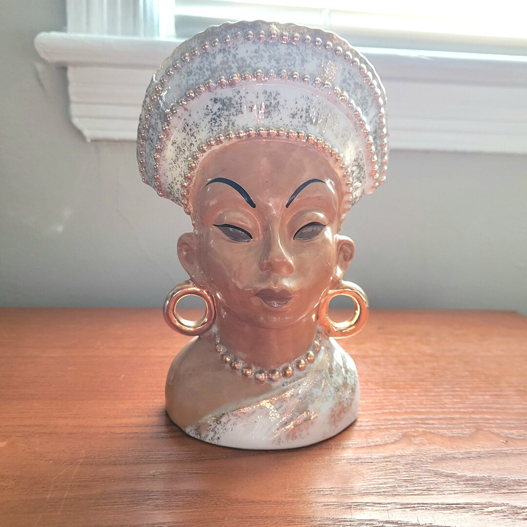 Very Rare Napco African Woman Head Vase White/gold Dress & Etsy UK