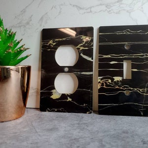 Wall Switch Plate Black & Gold Marble Design