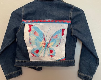 Cute girl's denim jacket with beads and butterfly