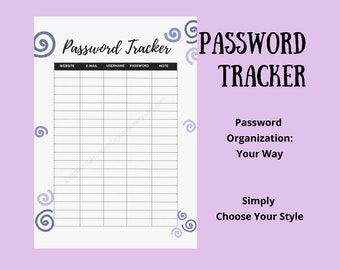 Password Tracker Printable, Digital Download, Password List, Password Log Printable, Password Lists, Password Tracker Lists, 3 Versions