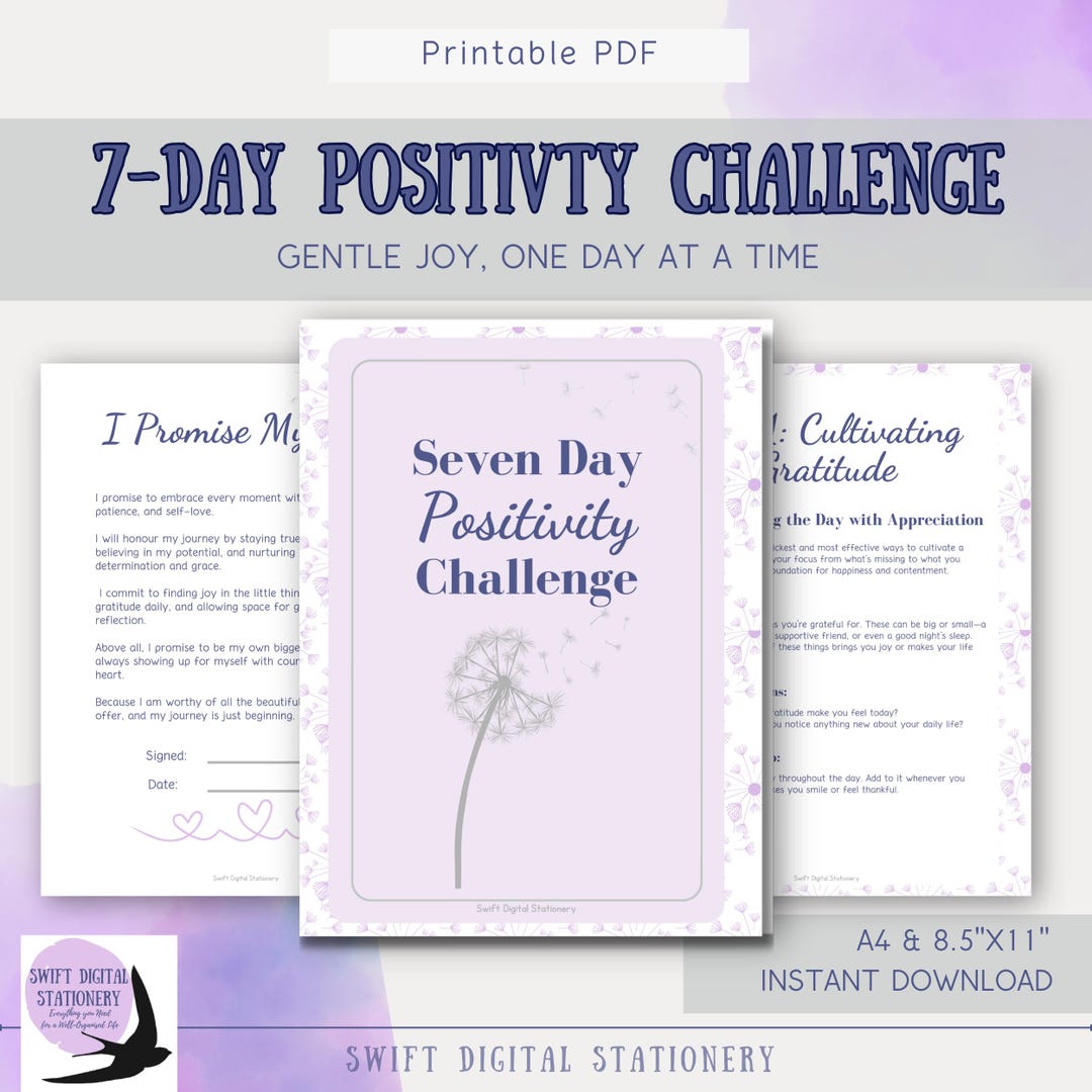 Positivity Journal.pdf 7-day Positivity Challenge Printable Journal | Self-care PDF | Guided ...