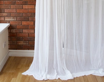 White cotton curtain panel, Egyptian cotton muslin, tab top curtain